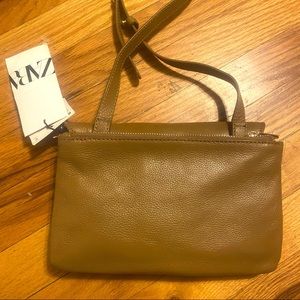 NWT Zara Caramel Leather Crossbody Purse